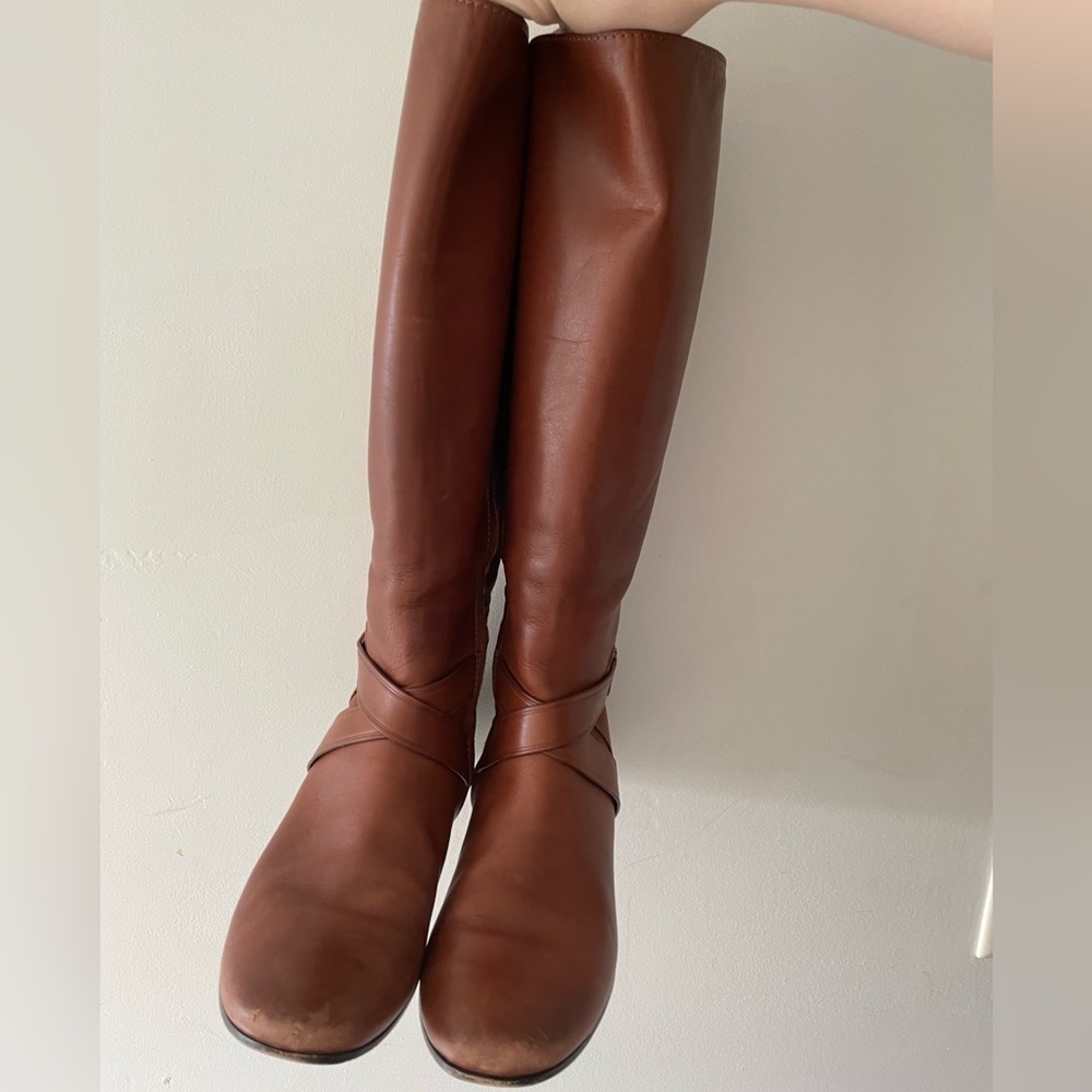Cole Haan Russell Sequoia Brown Leather Designer Tall Knee High Riding Boots 7.5 - Picture 3 of 10